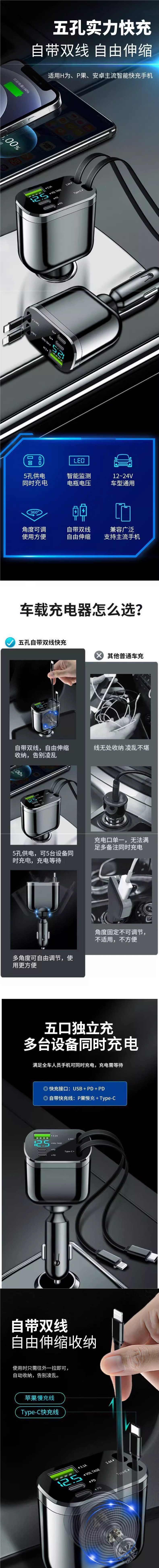 Car Charger 120w Super Fast Charge Cigarette Lighter Adapter