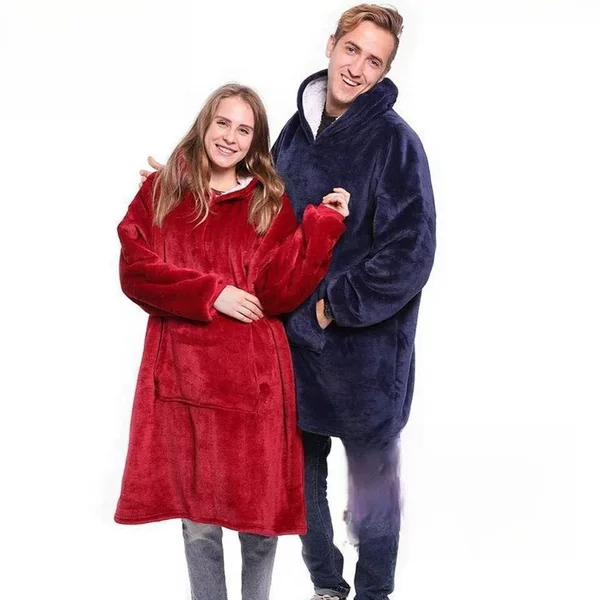 Outdoor Cold-proof Warm-keeping Home Clothes Coral Fleece Pajamas Pullover Grabbing Fleece Hooded Lazy TV Nightgown