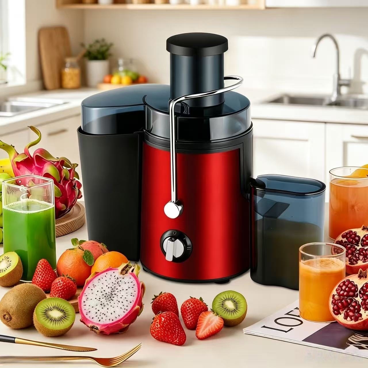 Exprensa de jugo de gran calibre de comercio exterior, separador de jugo doméstico, máquina de frutas frescas, máquina de jugo sin filtro automático image 4
