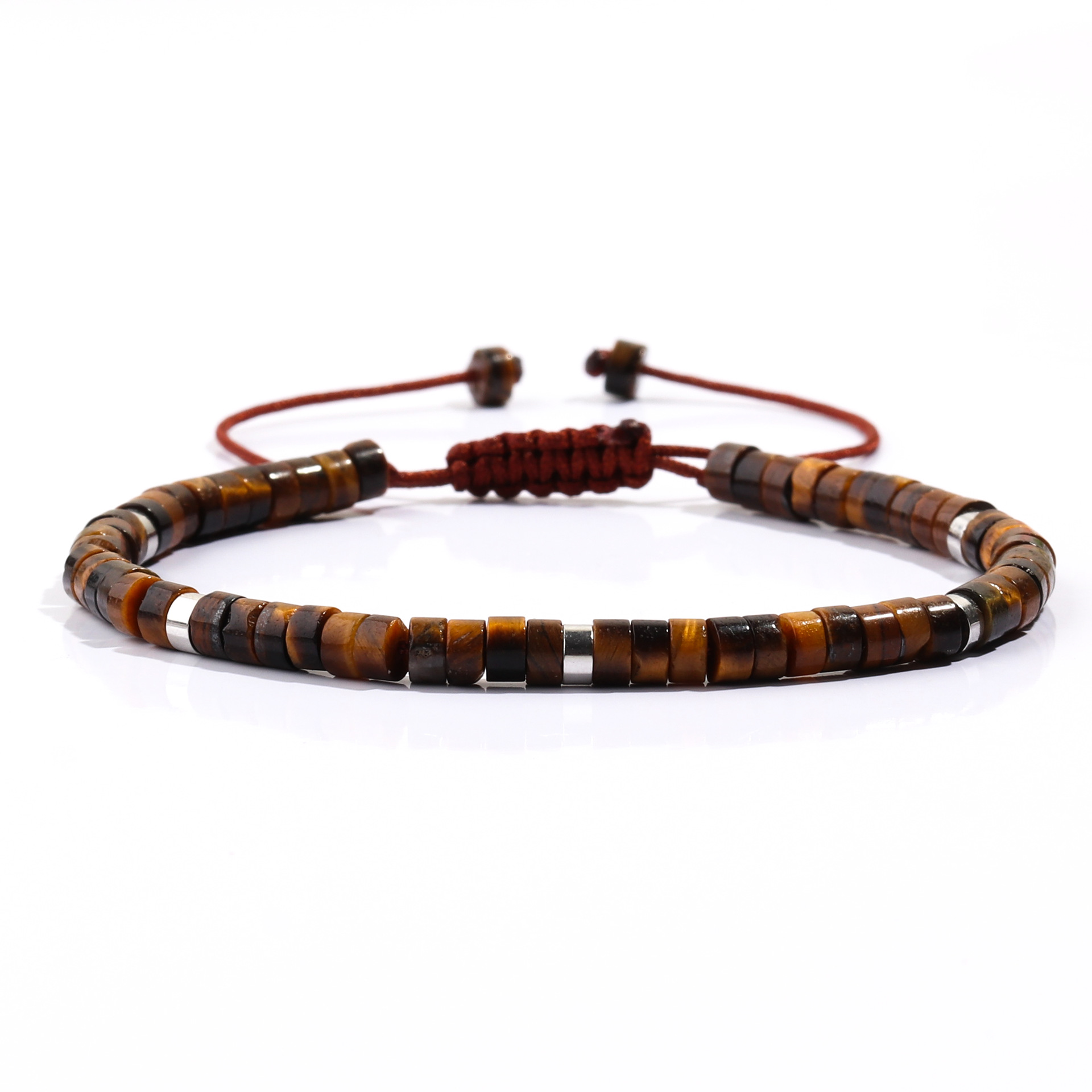 Beach Women's Gift Handmade Beaded Bohemian Green Dongling Tiger Eye Stone Turquoise Cylindrical Flat Bead Women's Bracelet