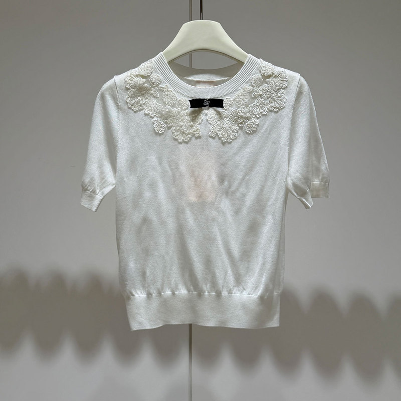 Moshuviya 2026 Autumn New Embroidered Round Neck Short Sleeve Casual Light Luxury Knit Sweater Xsj4M22D