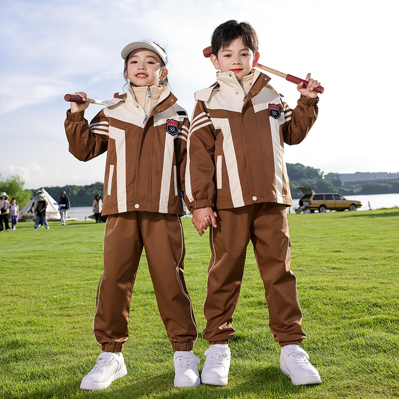 Autumn/Winter Waterproof Jackets Set of Three Student Uniforms for Sports Day Children's Class Attire Removable Kindergarten Outfits