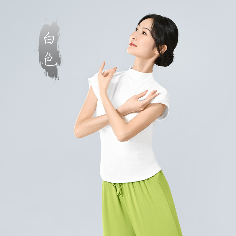Ropa de práctica de danza moderna tops de las mujeres nuevo profesor cuello alto punto manga corta danza entrenamiento al aire libre ropa corporal