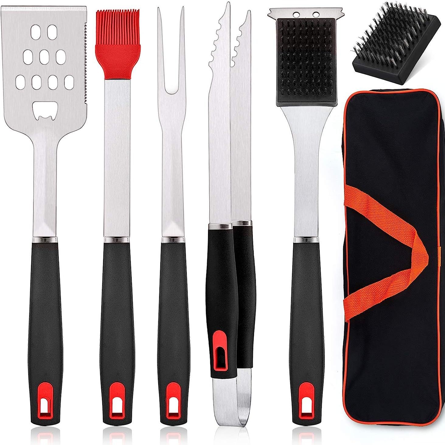 Amazon Barbacoas Acero inoxidable barbacoa herramientas traje al aire libre camping parrilla mango de plástico barbacoa combinación utensilios