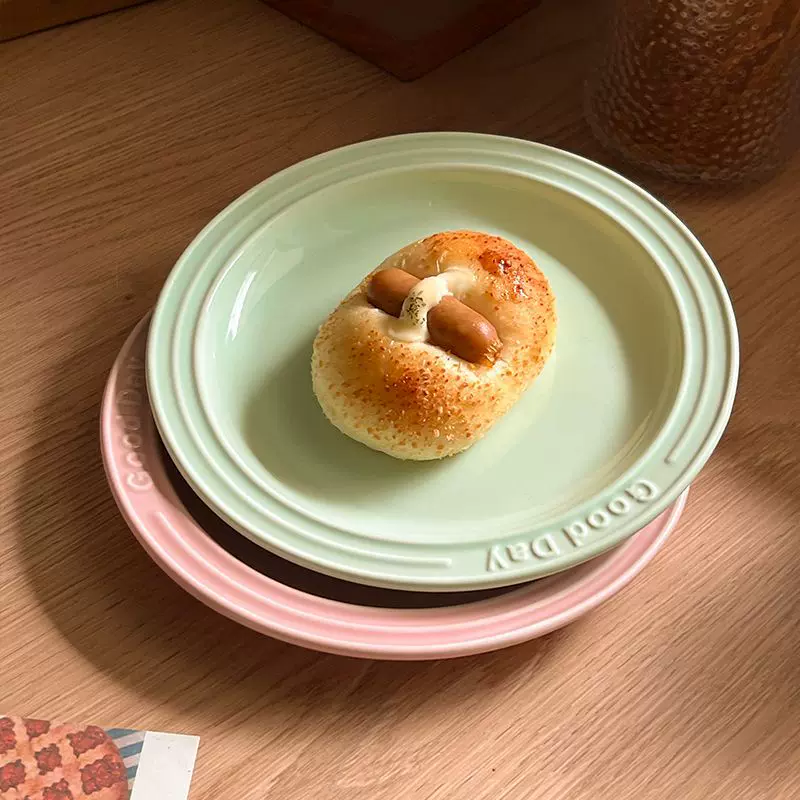 ins风陶瓷盘子奶油色浮雕字母餐具家用西餐意面盘子甜品早餐盘子