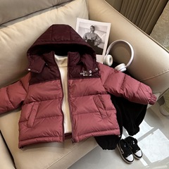 Children's Down Jackets 2023 Autumn/Winter New Style, Unisex Baby Down Jackets with Hood, Plaid Pattern, Thickened for Older Children