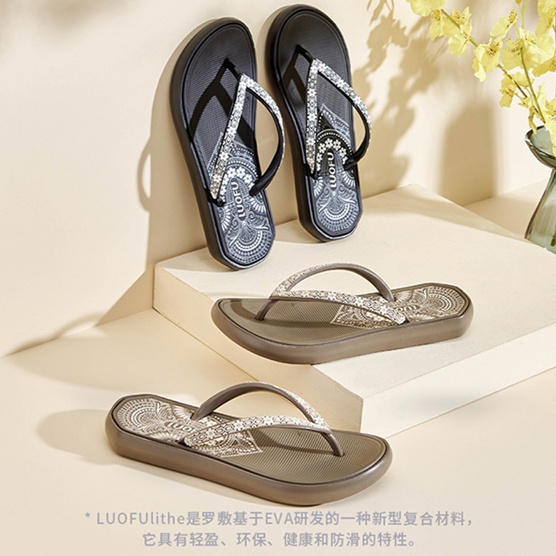 LUOFU Luo Fu Flip Flops Women's Summer Fashion Floral Non-slip Beach Camping Flip Flops High-end Holiday Eva LUOFU Luo Fu Flip Flops Women's Summer Fashion Floral Non-slip Beach Camping Flip Flops High-end Holiday Eva