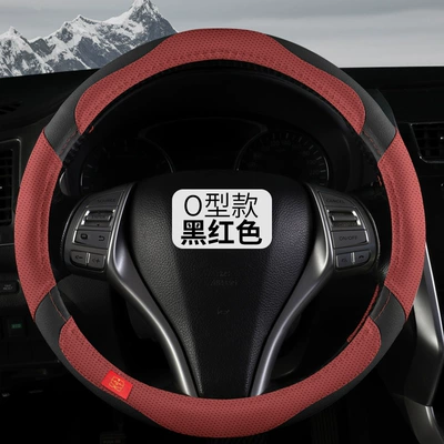 Cover for All Seasons, Universal Leather, Steering wheel cover - mwg05-model-round-black-red-36cm