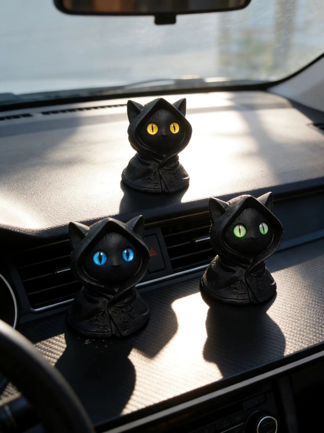 Super Cute Cat Car Ornaments, High-Quality Dark Night Black Cat Decorations for Car Dashboard and Rear