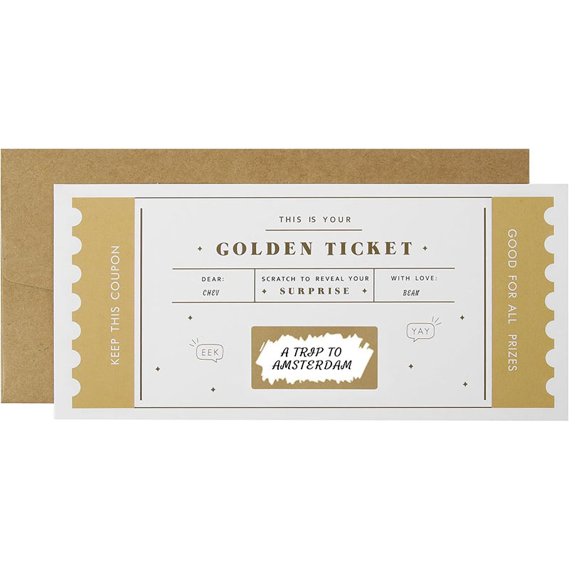 跨境热销Golden Ticket情人节惊喜礼物刮刮涂层抽奖券刮刮卡