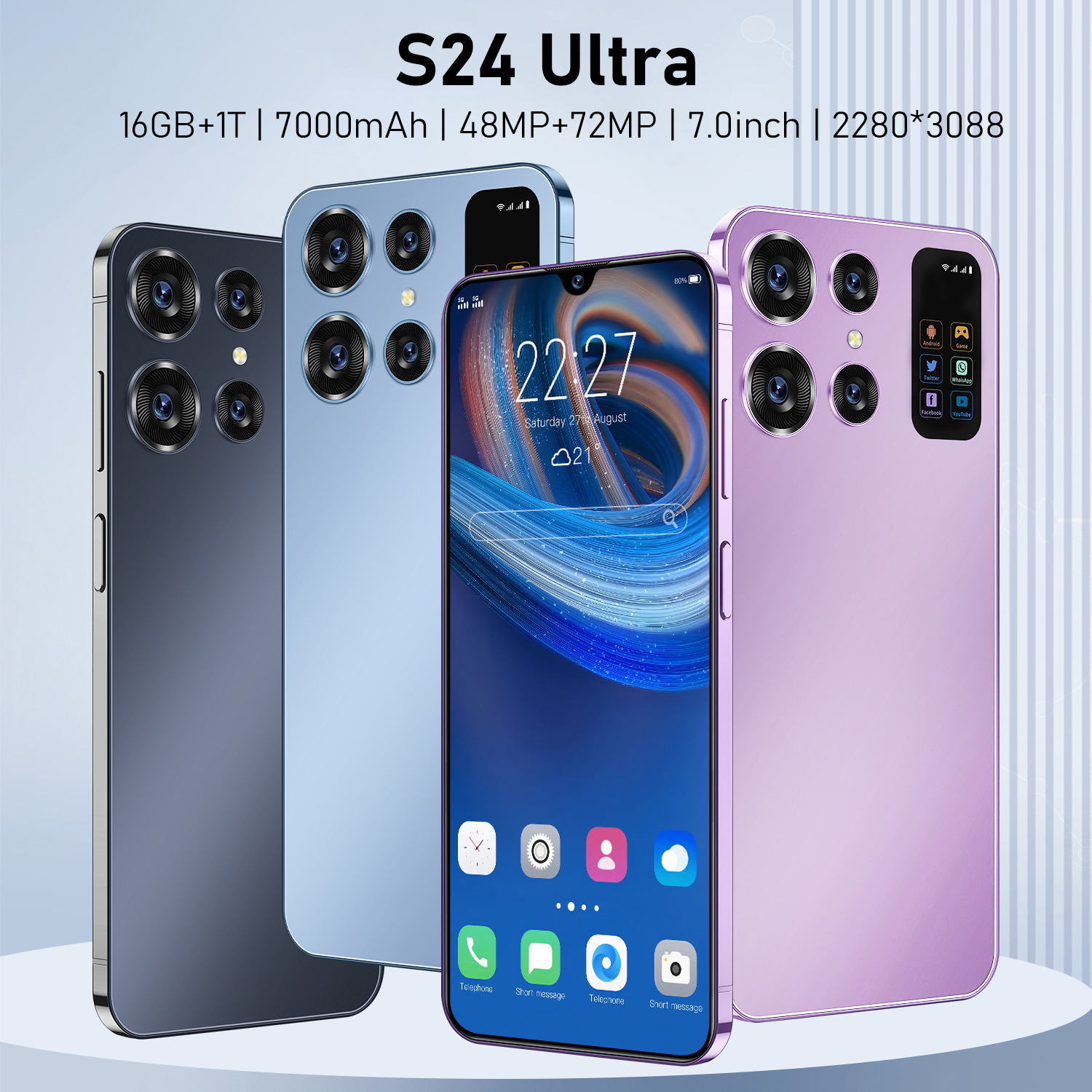 S24Ultra Cross-Border Smartphone 7.0inch Perforated Hd Screen 16+1Tb Exclusively for Foreign Trade E-Commerce Wholesale
