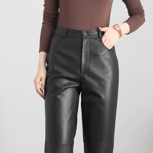 Slim-fit High-waisted Straight-leg PU Leather Women's Winter Spring Fashion Casual Smoking Pipe Pants