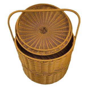 M113 household round double-layer bye-bye basket hand-made lunch basket with lid snack basket wedding festive gift box