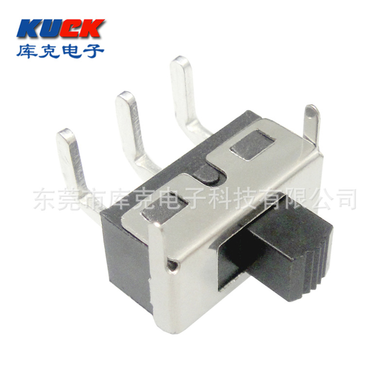 拨动开关SS-12D11G4黑色弯脚插件立式单排三脚两档直柄波段滑动