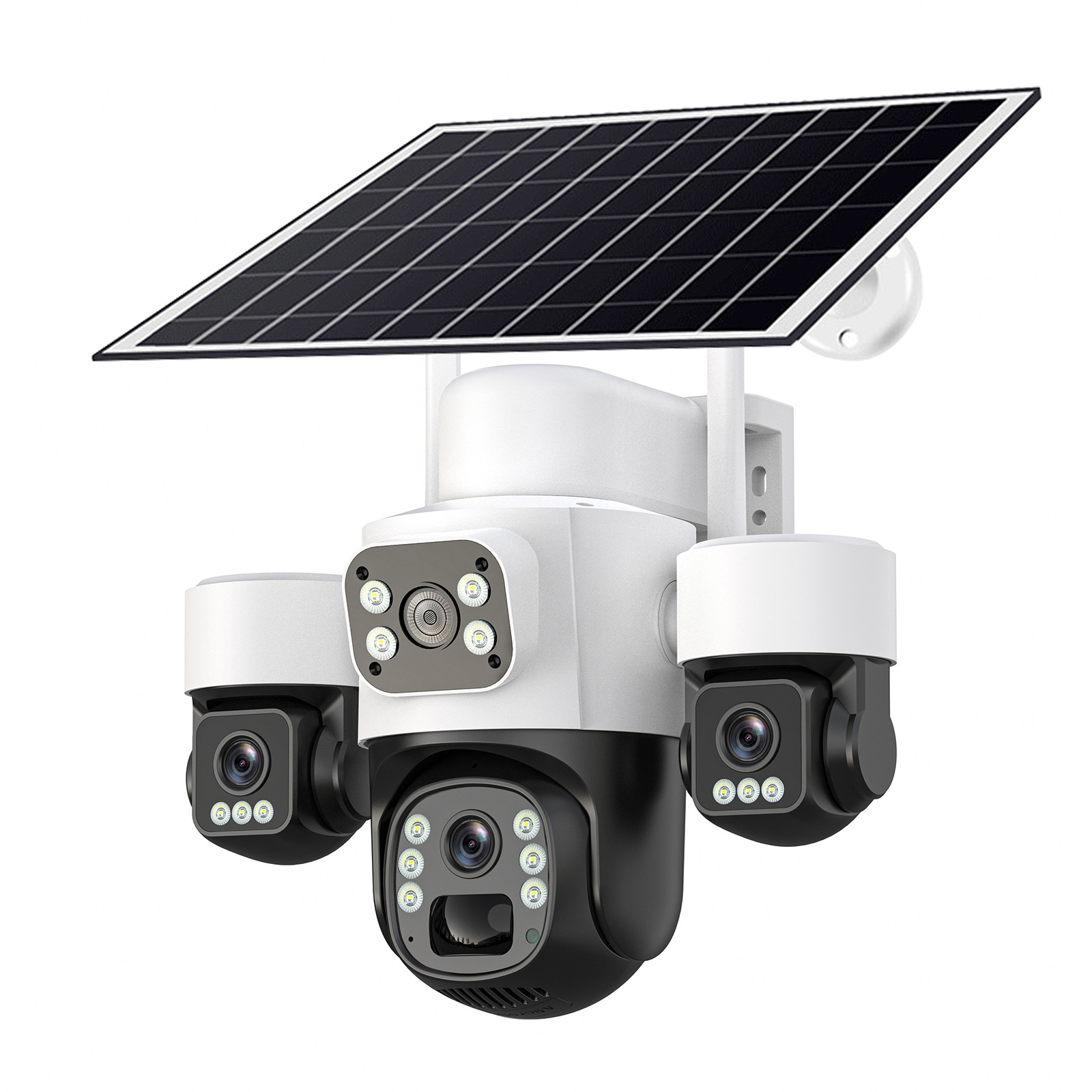 三摄像头三镜头三目太阳能监控摄像头三云台旋转4G低功耗防水无