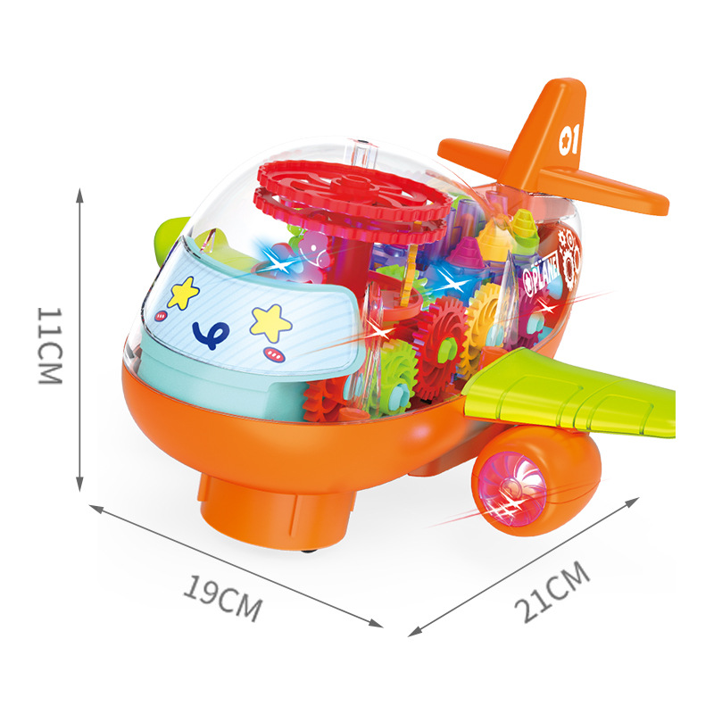 Modelo de simulación universal eléctrico transfronterizo para niños Luz de música Engranaje transparente Avión de dibujos animados Juguete puesto al por mayor