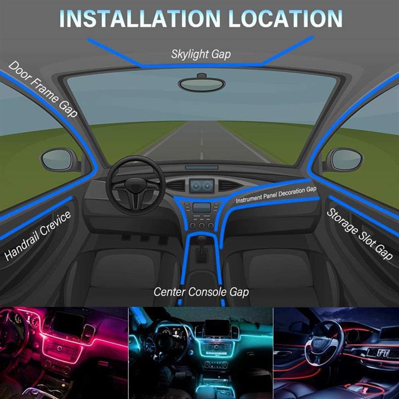 Car led atmosphere light colorful cold light instrument decorative light app one drag five car voice control atmosphere light