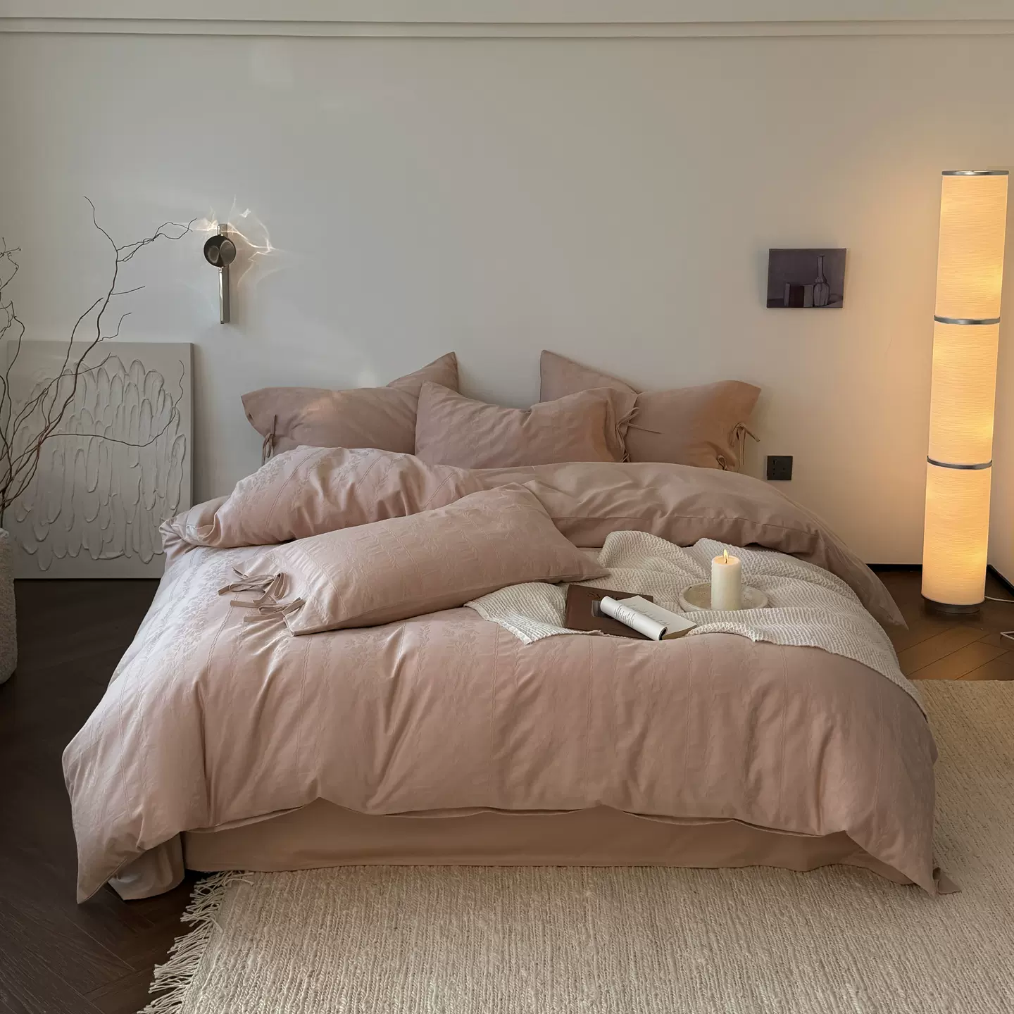 新款A类磨毛浮雕提花四件套床上纯色简约床单床笠