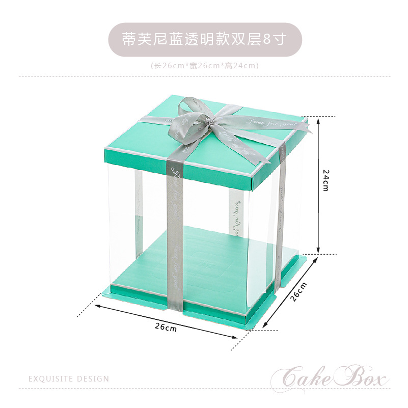 Caja de caja de caja de pastel de cumpleaños transparente de celebridades de Internet 4 4 6 6 8 8 10 pulgadas 12 embalaje de pastel de elevación de doble capa simple