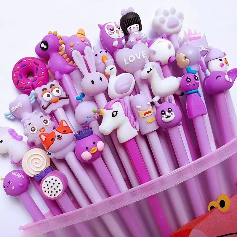 Transfronterizo Amazon Venta caliente suave pluma de gel de dibujos animados Bola de lápiz tapa estudiante pluma de los niños cabeza Linda descompresión