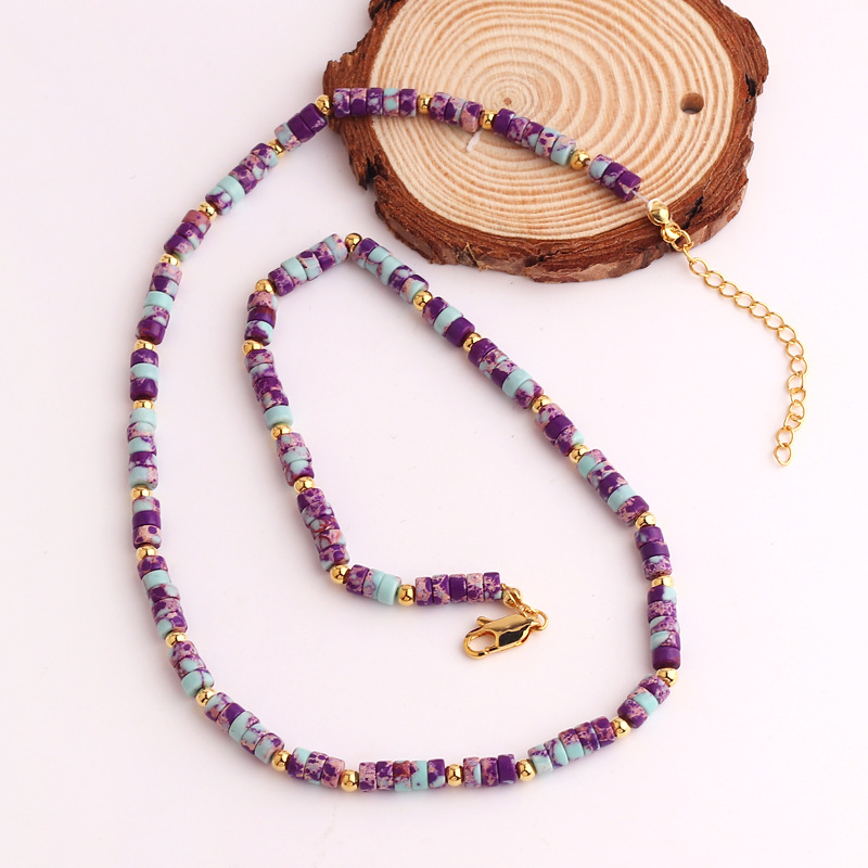 Retro Geometric natural stone Gold Plated Necklace 1 Piece