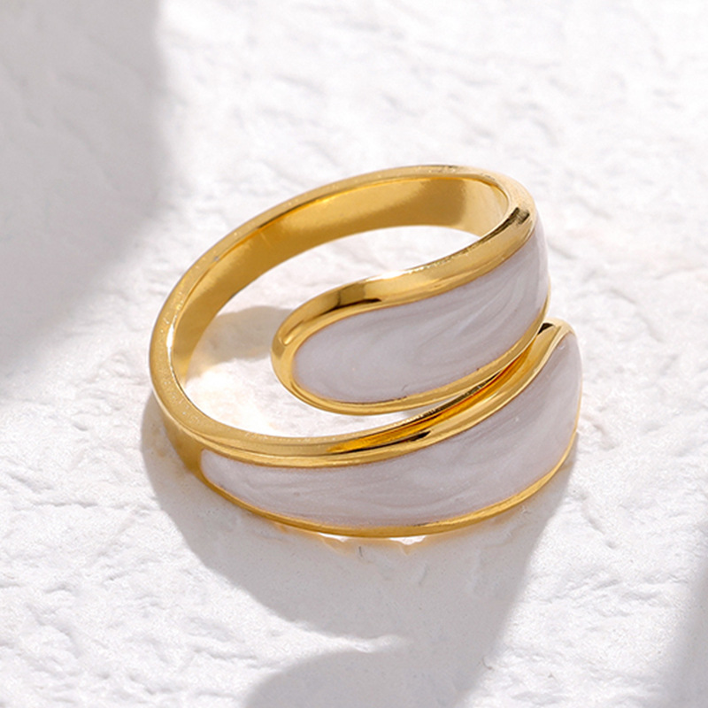 PVD Coated Gold Plating Process Real Gold Plated Plating Material PVD Coated Real Gold Plated Color Block Stainless Steel Fashion Waterproof Non Tarnish Open Ring