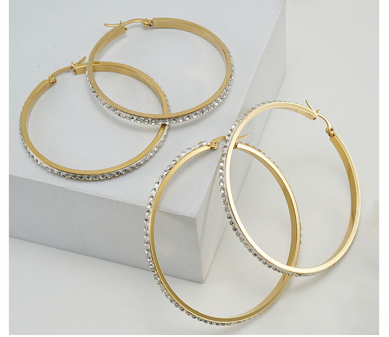 Rhinestones Inlay Material Hoop Earrings Classification 1 Pair Quantity Daily Occasion 304 Stainless Steel Material 1 Pair Fashion Round Inlay 304 Stainless Steel Rhinestones 18K Gold Plated Stainless Steel Earrings