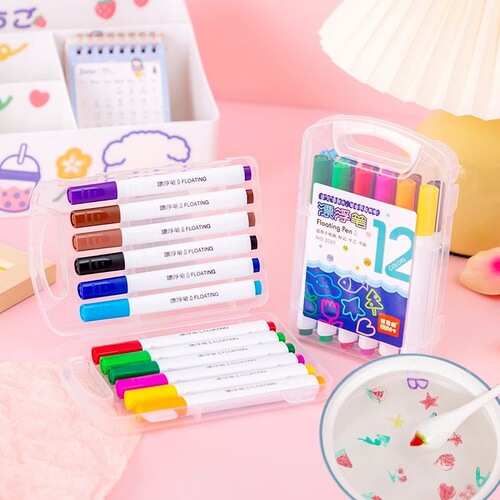 Wholesale water floating pens, children's water painting color painting pens, 12-color boxed erasable water-based whiteboard pens