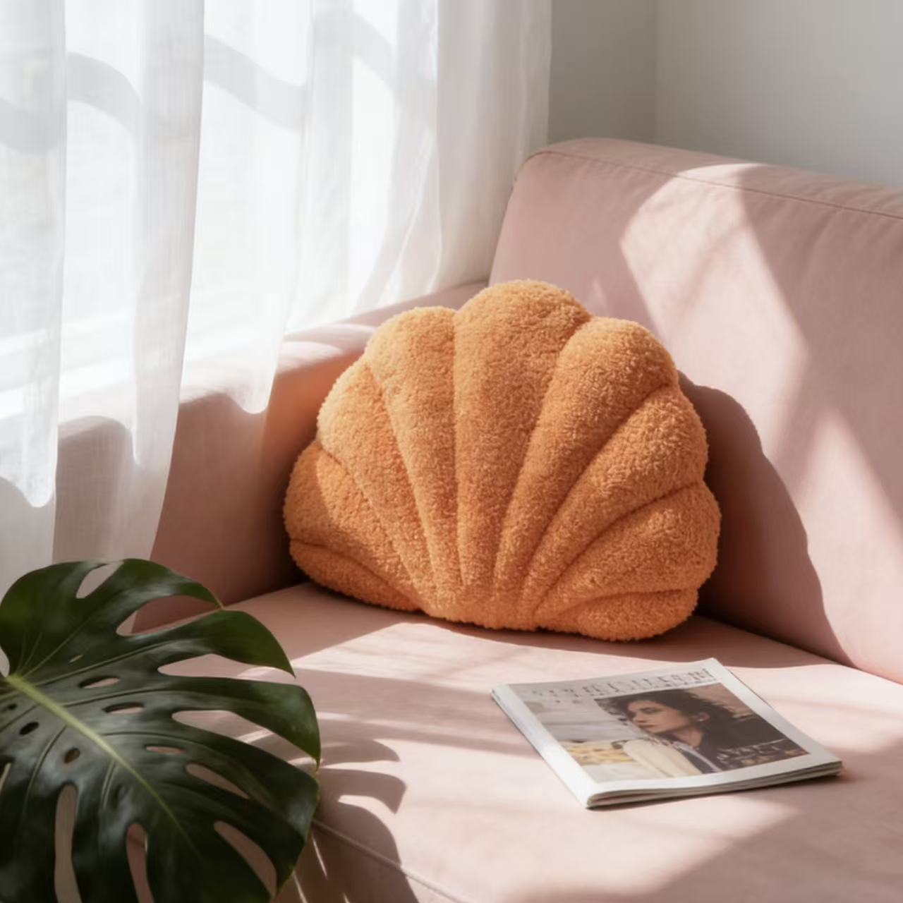 Zhang Yixing's Same Style Plush Shell-Shaped Pillow for Home Aquarium Decoration, Sofa Office Marine Animal Pillow