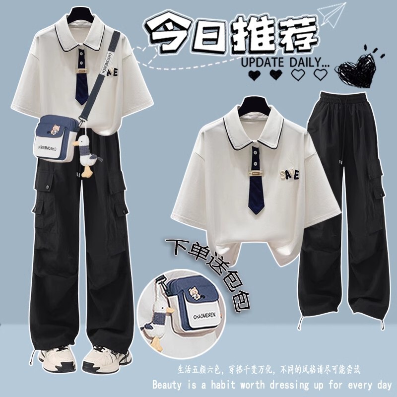 Junior high school students summer 2025 new short-sleeved T-shirt high school girls college style fashion wear a set