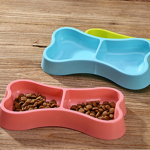 Cross-border dog bowl plastic bowl bone shape pet food bowl dog water feeding double bowl two-in-one pet bowl