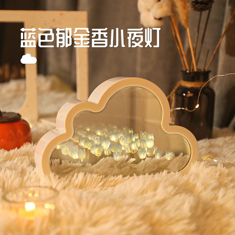 Diy hecho a mano nube tulipán espejo luz nocturna adornos luminosos regalo creativo regalo del Día de la Madre