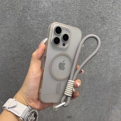 磁吸冰雾磨砂硬壳适用iPhone16promax手机壳苹果17简约带手绳挂绳