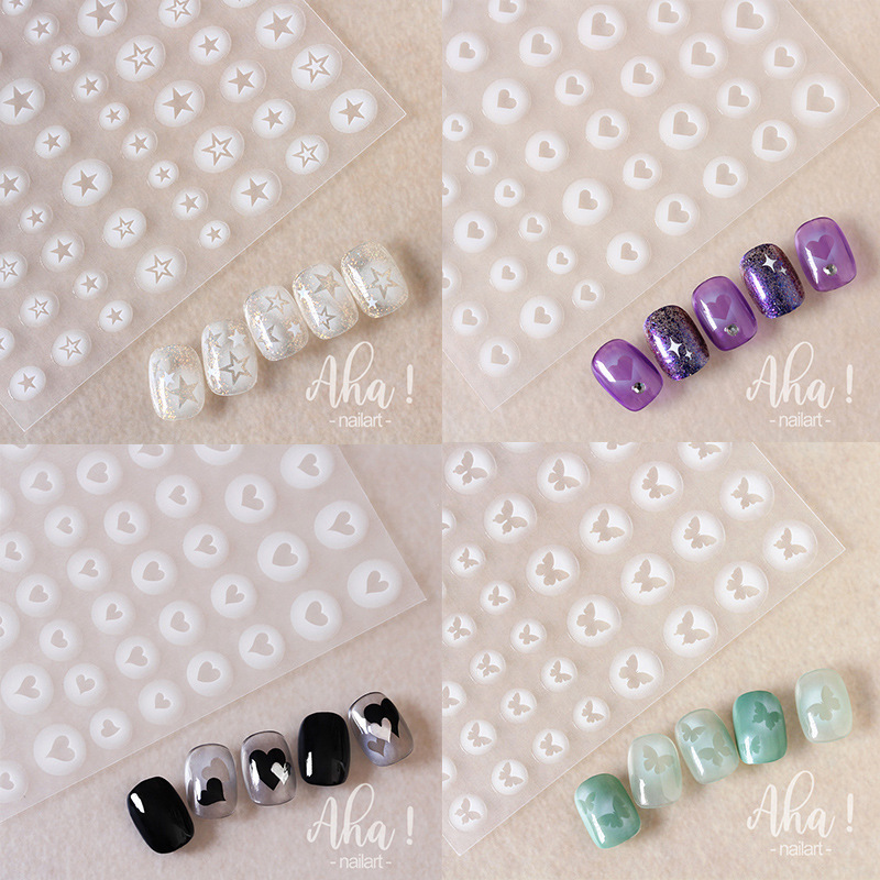 Nail art stickers wholesale white halo semi-transparent hollow butterfly love stars free spray nail stickers nail art accessories