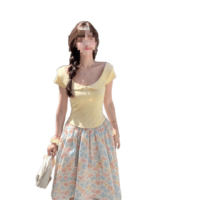 韓国レトロ油絵プリントスカート 2025 春夏新作ウエストゴム A ラインバージョン花柄チュチュスカート|undefined