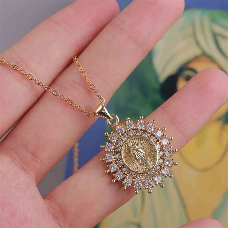 creative copper inlaid zirconium Virgin Mary necklace wholesale nihaojewelry