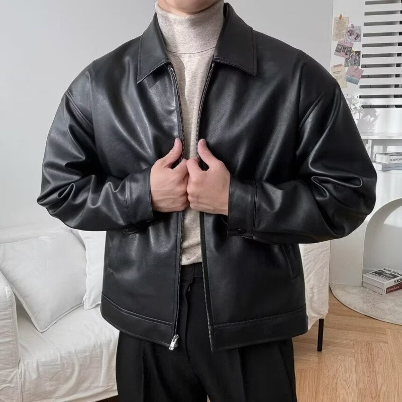 Light Mature Style Duffy Handsome Leather Jacket Men's Autumn New Fashionable Korean Style Leather Casual Baseball Suit Motorcycle Jacket