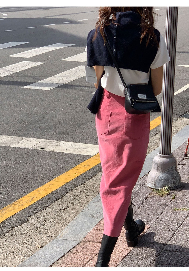 タイトスカート 裏起毛コーデュロイフロントスリットタイトスカート