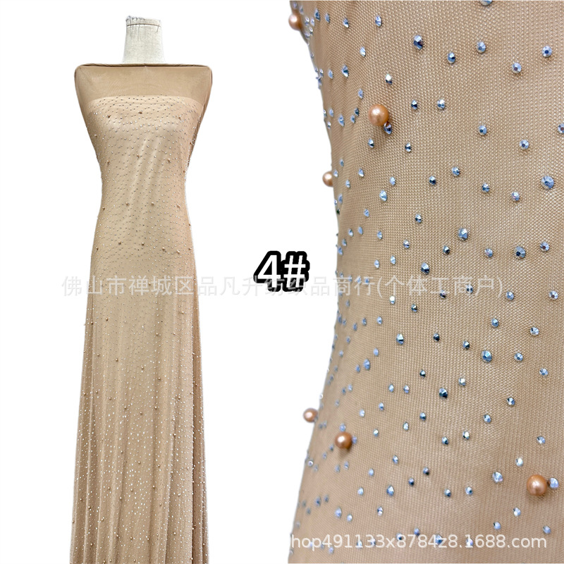 Nuevo full sky star perla caliente tela de malla de perla multicolor mano clavado cuentas para el pecho vestido de noche tela de boda