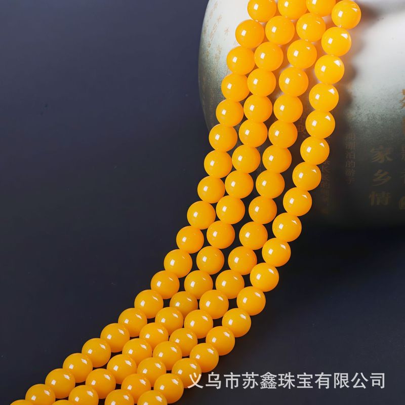 天然蜜蜡黄玛瑙散珠 鸡油黄玛瑙圆珠子半成品DIY手串项链配件批发|undefined