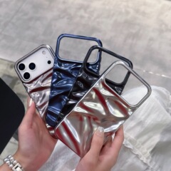 哑光电镀银色褶皱纹适用iPhone17pro max苹果16手机壳15/14高级感