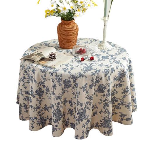 Lexuanxiu small round table tablecloth wholesale ins style cotton and linen blue printed tablecloth retro blue flower coffee table cover