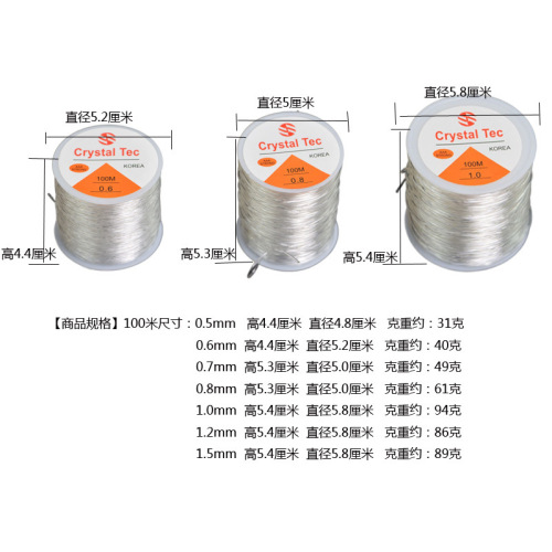 Round transparent fish silk elastic cord 100 meters colorful crystal cord DIY beaded elastic cord jewelry accessories