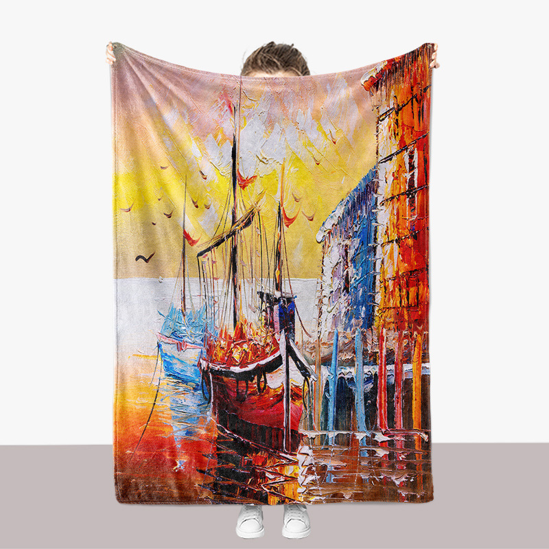 Abstrakte Ölgemälde-Landschaftsserie, Flanell, 3D-gedruckt, verdickte Sofadecke_voghion.com