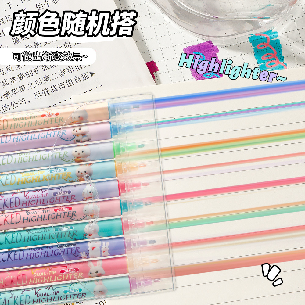 Nuevo marcador de resaltador de color superpuesto para estudiantes marcador de resaltador de color macaron doble cabeza mágica de cambio de color al por mayor