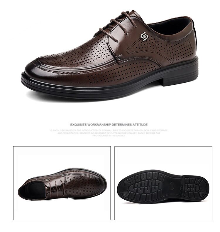 Giày sandal da nam mùa hè buộc dây, đế cao 2 cm, thoáng khí kiểu công sở — Màu nâu, màu đen chi tiết 24