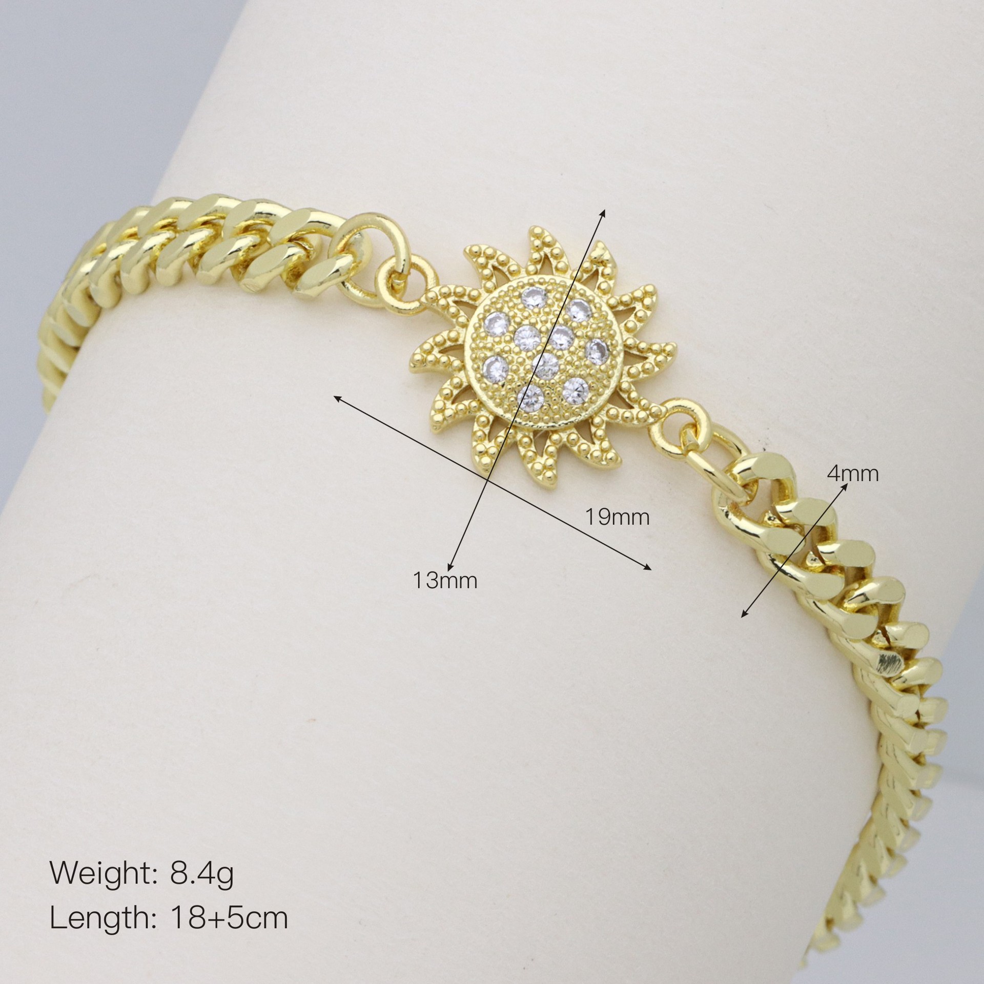 Copper Material Wholesale Jewelry IG Style Four Leaf Clover Sun Starfish Copper Zircon 18K Gold Plated Inlay Bracelets Cuban Link Chain Curb Chain