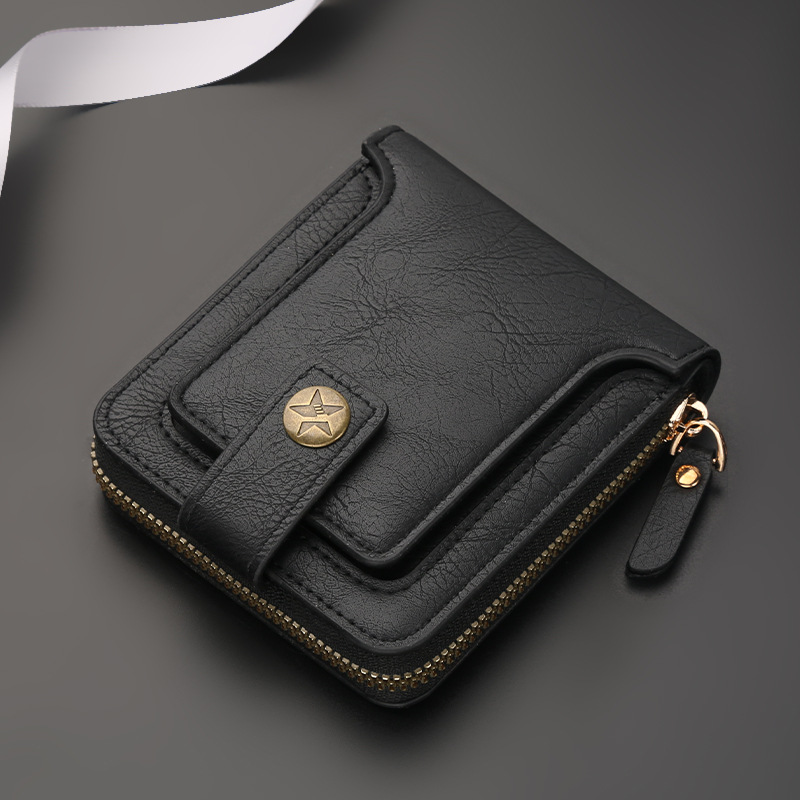 Men's Short Multi-Card Student Simple Hidden Button Zipper Wallet Retro Youth Foreign Trade Wholesale Multifunctional Wallet