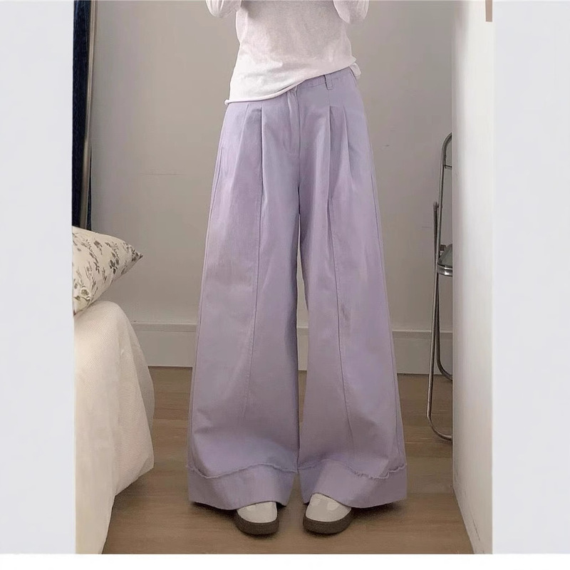 New Arrival Sweet Taro Purple Denim Wide Leg Pants Women's Spring and Summer High Waist Straight Leg Pants Loose Dosing Trousers