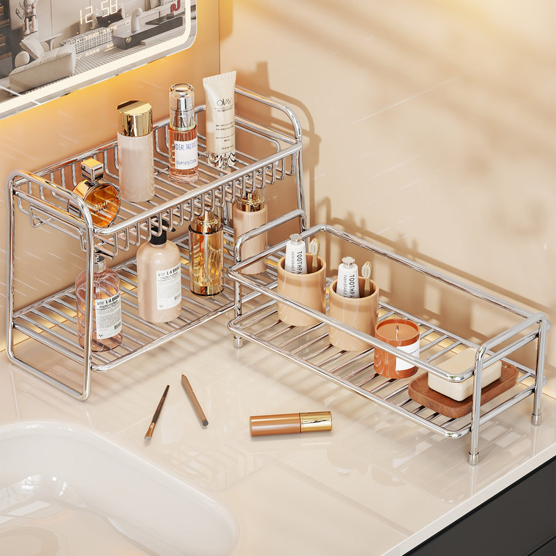 Washbasin Storage Rack, High-Looking Double-Layer Storage Rack for Bathroom Countertop, Cosmetics Draining Basket Washbasin Storage Rack, High-Looking Double-Layer Storage Rack for Bathroom Countertop, Cosmetics Draining Basket